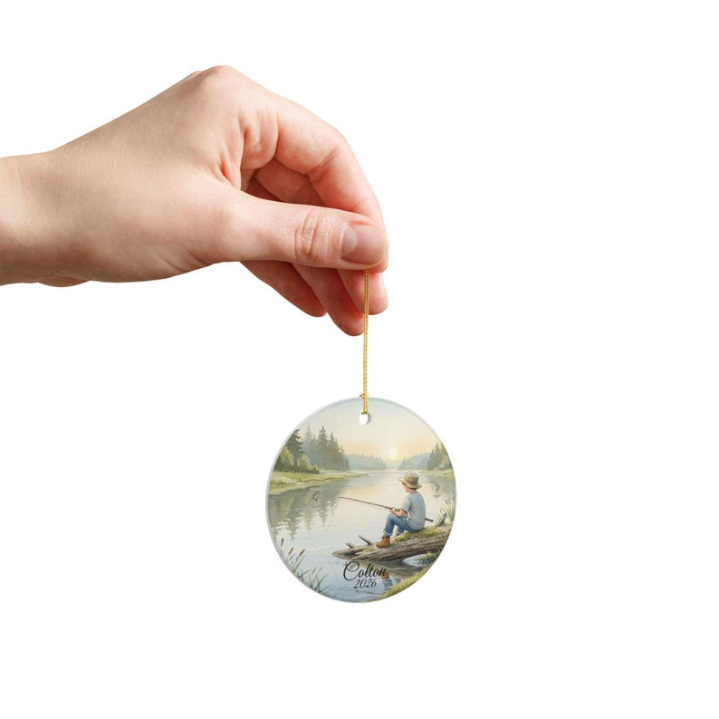 Personalized Boy Fishing Ornament, Custom Kids Fishing Christmas Gift, Ceramic Fisherman Keepsake, Child Ornament 2025, Stocking Stuffer image 11