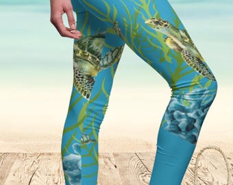 Sea Turtle Leggings, Ocean Life Yoga Pants, Gift Beach Lovers Sea Enthusiasts, Perfect for Gym, Yoga, Runners & Bikers Ocean Lover Leggings