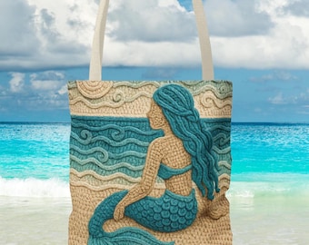 Boho Mermaid Beach Tote Bag, Ocean Lover Gift, Summer Bag, Beach Day Out, Mermaid Core, Mothers Day gift, Beachy Gift for Mom, vacation bag