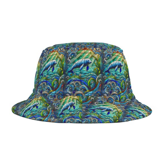 Boho Manatee Bucket Hat, Coastal Vibes Vacation Beach Sun  display picture 2