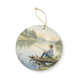 Personalized Boy Fishing Ornament, Custom Kids Fishing Christmas Gift, Ceramic Fisherman Keepsake, Child Ornament 2025, Stocking Stuffer image 8