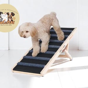 Adjustable Dog Ramp for Bed and Sofa | Foldable Wooden Pet Ladder | Non-Slip Climbing Aid for Small & Senior Dogs | Portable Incline Board