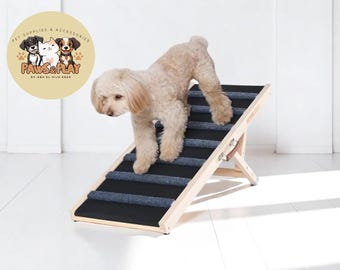 Rampa ajustable para perros para cama y sofá / Escalera plegable de madera para mascotas / Ayuda antideslizante para subir perros pequeños y mayores / Tabla inclinada portátil
