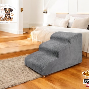 Small Pet Stairs for Dogs and Cats | 3-Step Non-Slip Dog Ramp | Washable Soft Puppy Ladder | Portable Steps for Bed & Sofa