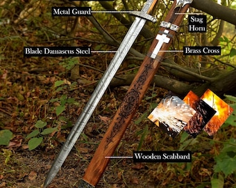 Viking Sword - Handmade Damascus Steel Blade with Historic Nordic Design- Anniversary & Birthday Men Gifts for Him