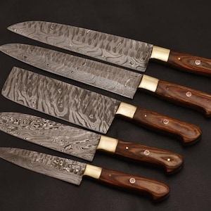 5 Piece Kitchen Knife Set - Premium Qualiy Damascus Steel Blades for Precision Cutting - Gift for him - Gift for her