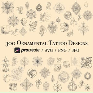 300 Ornamental Tattoo Designs – Procreate Stamps, SVG, PNG & JPG – Digital Art Bundle