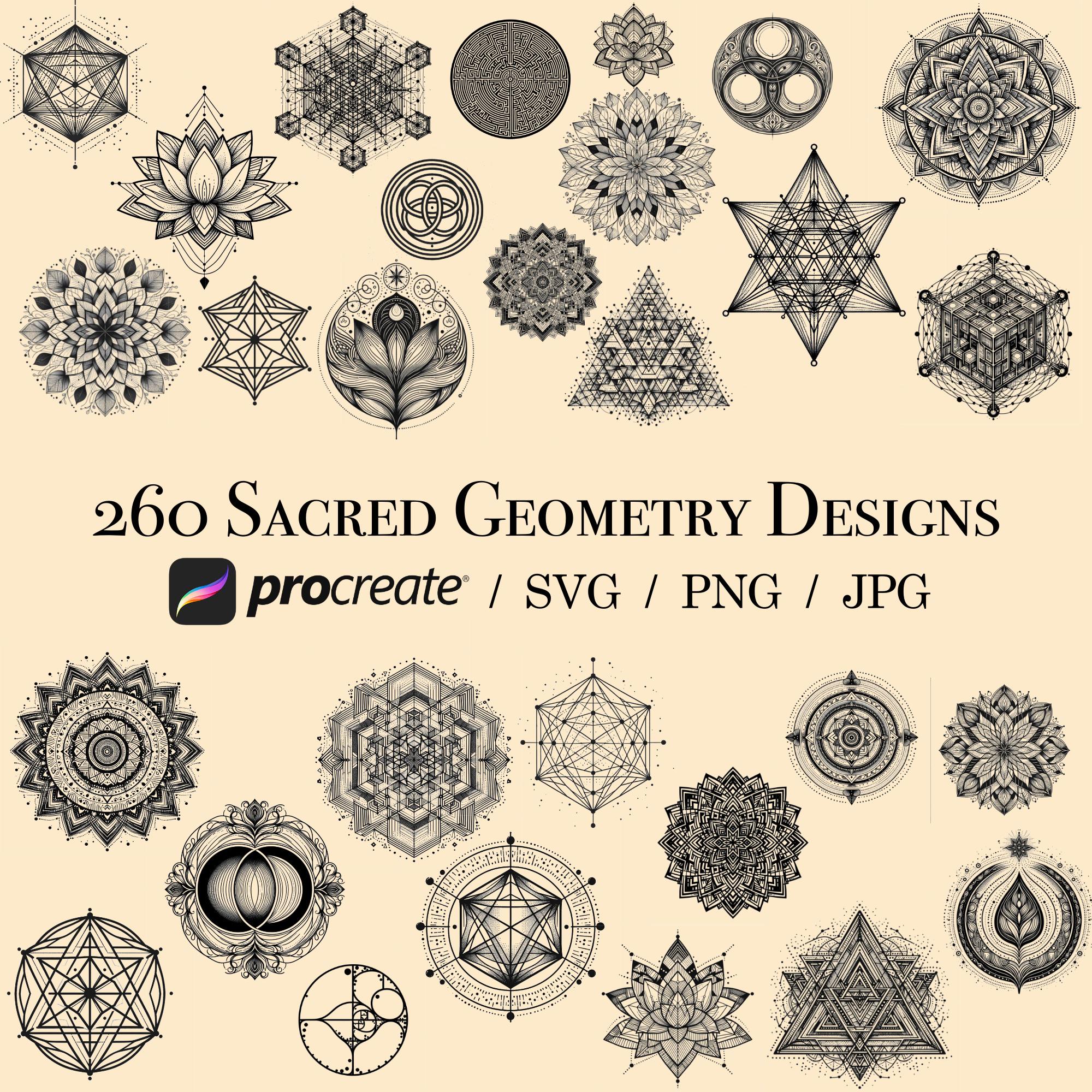 260 Sacred Geometry Designs Bundle for Procreate, SVG, PNG & JPG Stamps