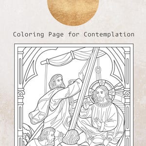 Escena bíblica para colorear / Jesús calma la tormenta / Página para colorear artística / Discípulos en barca / Arte religioso imprimible / Descarga instantánea / 2 tamaños