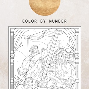 Color by Number, Jesus Coloring Page, Bible Activity, Coloring for Adults, Christian Art, Digital Printable, Paint by Numbers, Hand Drawn
