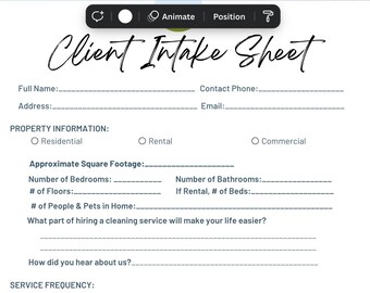 Cleaning Service Client Intake Form Template | Editable Canva Template | Instant Download