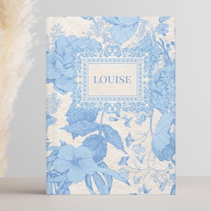 Custom French Blue Toile Journal Bridesmaid Gift Personalized Journal Notebook Vintage Wedding Bridal Gift Coquette CottageCore Gift