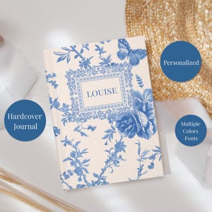 Personalized Blue Toile Journal Custom Diary, Coquette CottageCore Gift, Romantic Gift For Her, Bridesmaid Proposal, Wedding Bridal Gift