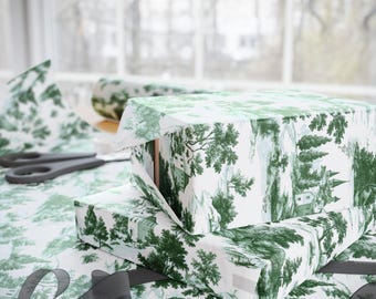 Green French Toile Wrapping Paper Roll: Vintage Elegant Gift Wrap