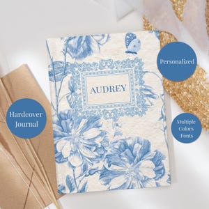 Blue Toile Personalized Journal French Country, Custom Diary, Coquette Cottagecore Gift, Bridesmaid Proposal, Wedding Bridal Party Gift