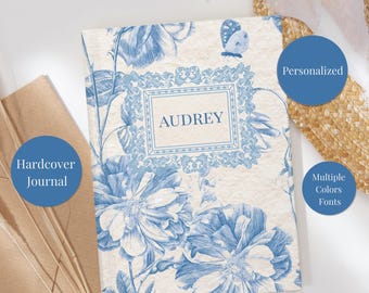 Gepersonaliseerde blauwe Toile-dagboek: Frans Country Cottagecore-dagboek