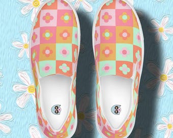 Women's Blossom Canvas Slip-On Shoes: Floral Print Sneakers