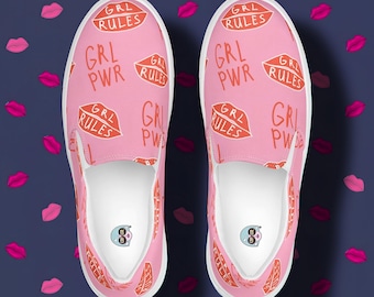 Women's Lip Print Canvas Slip-On Sneakers: Trendy Casual Shoes