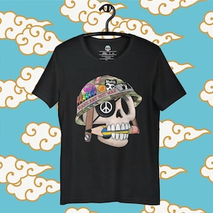 Make Art Not War T-shirt, anti-oorlogs-T-shirt, mensenrechten-T-shirt, vredesshirt, stop oorlog shirt, schedelshirt, skelet T-shirt, shirt oorlog protesten