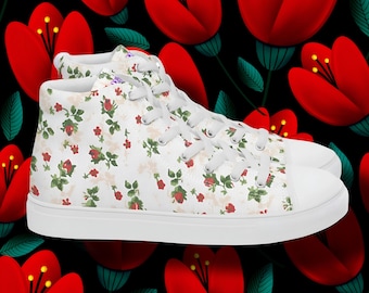 Floral Canvas High Top Sneakers: Women's Flower Paper Shoes