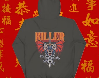 Sudadera con capucha y estampado de calavera y murciélago - Jersey de algodón gótico grunge