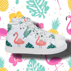 Tropical Flamingo High Top Canvas Shoes: Women&#39;s Summer Sneakers