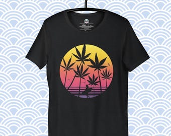 Tropischer Sonnenuntergang T-Shirt: Sommer Palme Surf Design