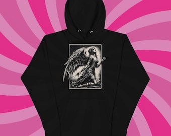 Fallen Angel Graphic Hoodie: Gothic Grunge Wings
