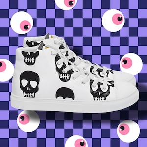 Zapatillas altas de lona con calavera blanca para hombre: zapatos de moda gótica