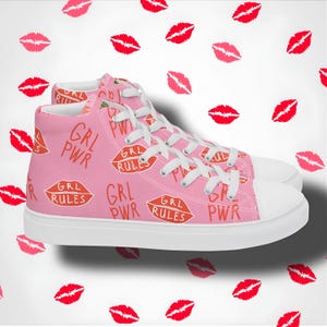 Women’s Cute Lips High Top Canvas Shoes, Women’s Sneakers, Women’s High Tops, Cute High Tops, Lips Design Shoes, Graphic High Tops