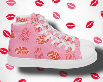 Zapatillas de lona de caña alta con diseño de labios: zapatillas gráficas para mujer