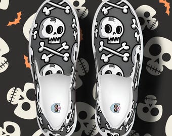 Men's Skeleton Canvas Slip-On Shoes: Skull Design Sneakers