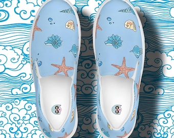 Zapatillas de lona sin cordones con estampado marino para mujer