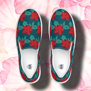 Women’s Flower Patterns Slip-On Canvas Shoes, Women&#39;s Casual Shoes, Sneakers, Trendy Footwear, Floral Print Shoes, Flowers Print Shoes