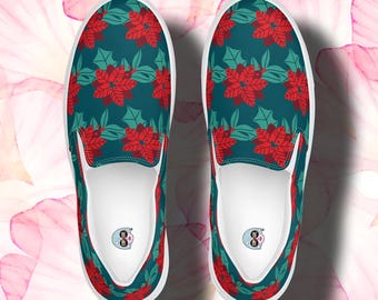 Floral Print Canvas Slip-On Shoes: Women's Trendy Sneakers