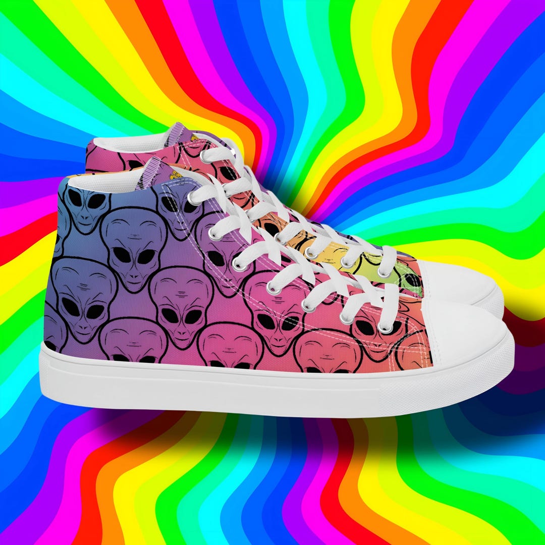 Men’s Alien Rainbow High Top Canvas Shoes, Men's Sneakers, High Top ...