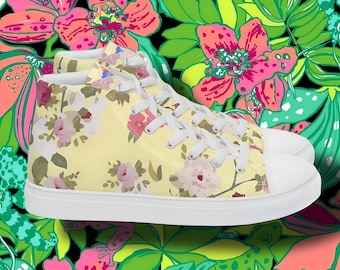 Floral Canvas High Top Sneakers - Women's Summer Shoes