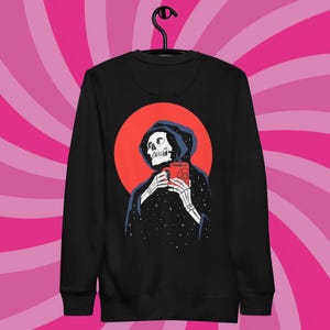 Dark Coffee Sweatshirt: Gothic Skull, Coffee Lover Pullover