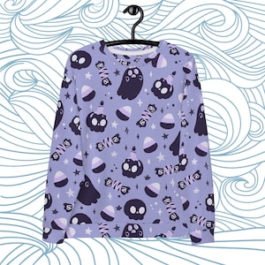 Sweater met violette Halloween-print: gerecyclede unisex fleece
