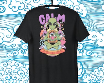 Lugn Alien T-shirt: Retro UFO-grafiktröja