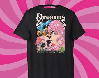 Dreams T-shirt: gotisch grunge T-shirt met bloemenskelet