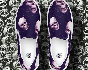 Men's Skull Slip-On Canvas Shoes: Comfortable Skeleton Sneakers