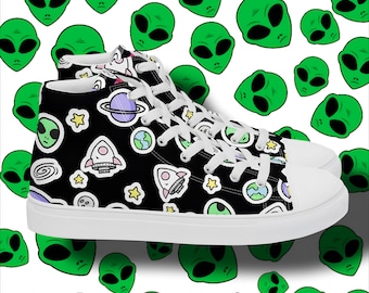 High-top canvas Space Alien-sneakers voor heren: schoenen met print
