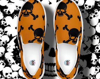 Men's Pirate Skull Slip-On Canvas Shoes: Comfortable Halloween Sneakers