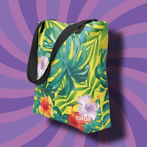 Yellow Floral Tote Bag: Reusable Polyester Shopping Bag