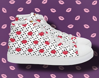 Zapatillas altas de lona con estampado de labios rojos