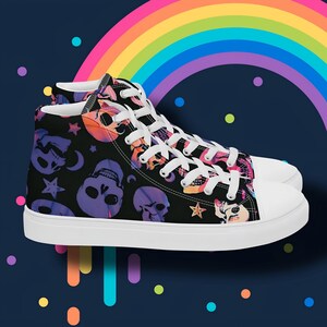 Zapatillas altas de lona con calavera arcoíris para hombre