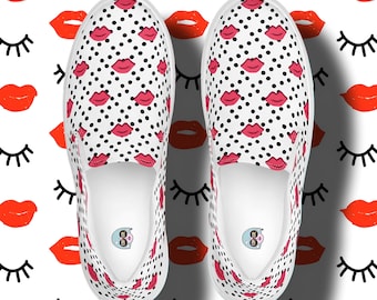 Red Lips Print Canvas Slip-On Shoes: Women's Trendy Sneakers