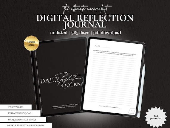 Digital Daily Reflection Journal, Minimalist Design Journal Template, Undated Journal for Women, 2025 self-care journal, Goodnotes Journal