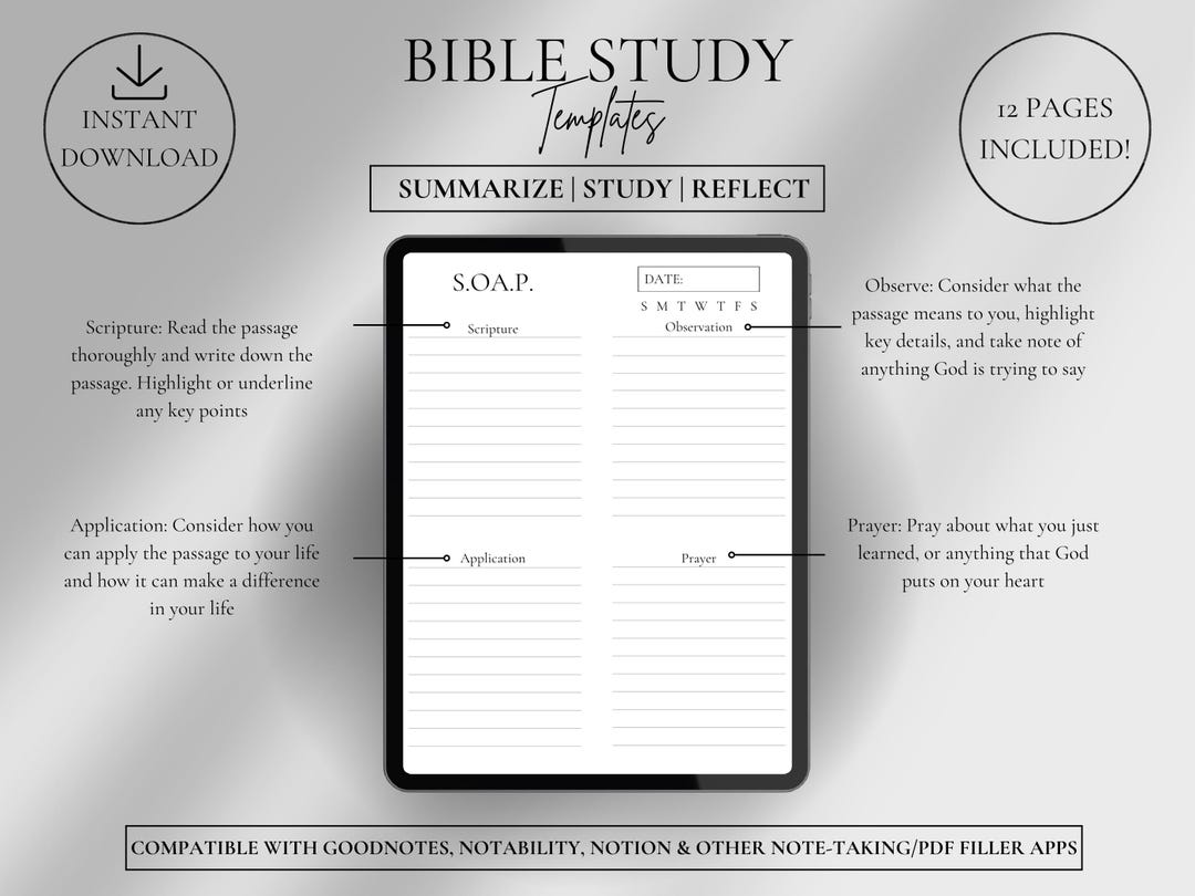 Scripture Study Plan Mockups Minimalist Digital Bible Study Template Bundle, SOAP, ACTS, REAP ...